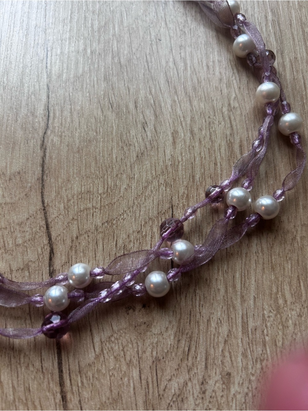 Lavender Ribbon and Pearl Multi-Strand Necklace - Women Jewelry